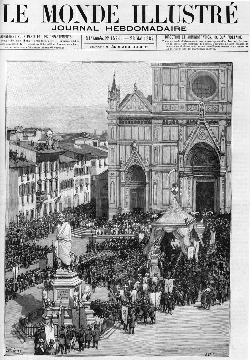 Tłumaczenie szczątków Gioacchino Rossiniego w kościele Santa Croce we Florencji (Włochy), w „Świat ilustrowany” 1887. autorstwa Unknown artist