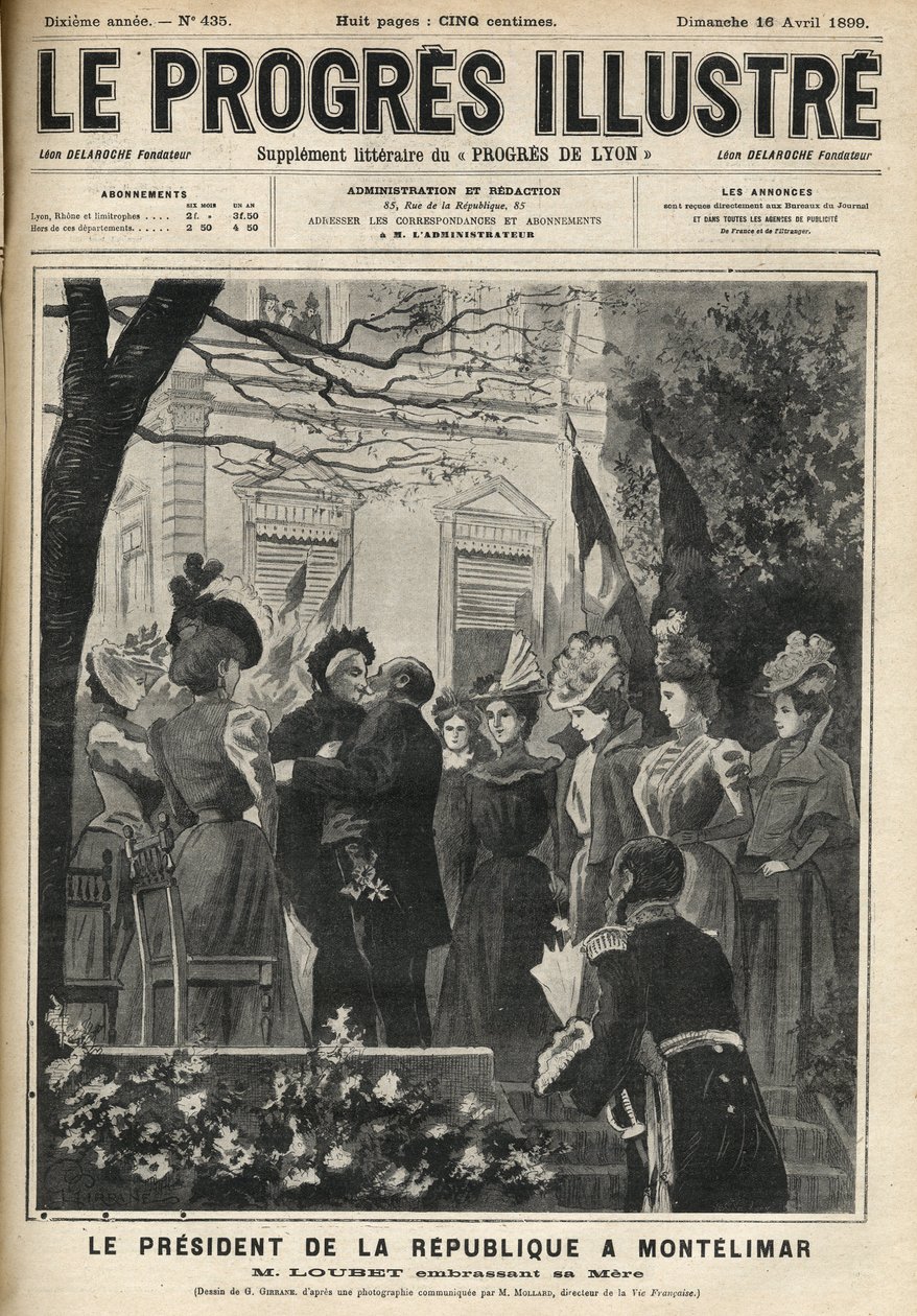 Wyjazd Prezydenta Republiki do Montelimar (Drome, Francja): Emile Loubet (1838-1929) i jego matka. Grawer w „Prześwietnym postępie” z kwietnia 1899 r. autorstwa Unknown artist