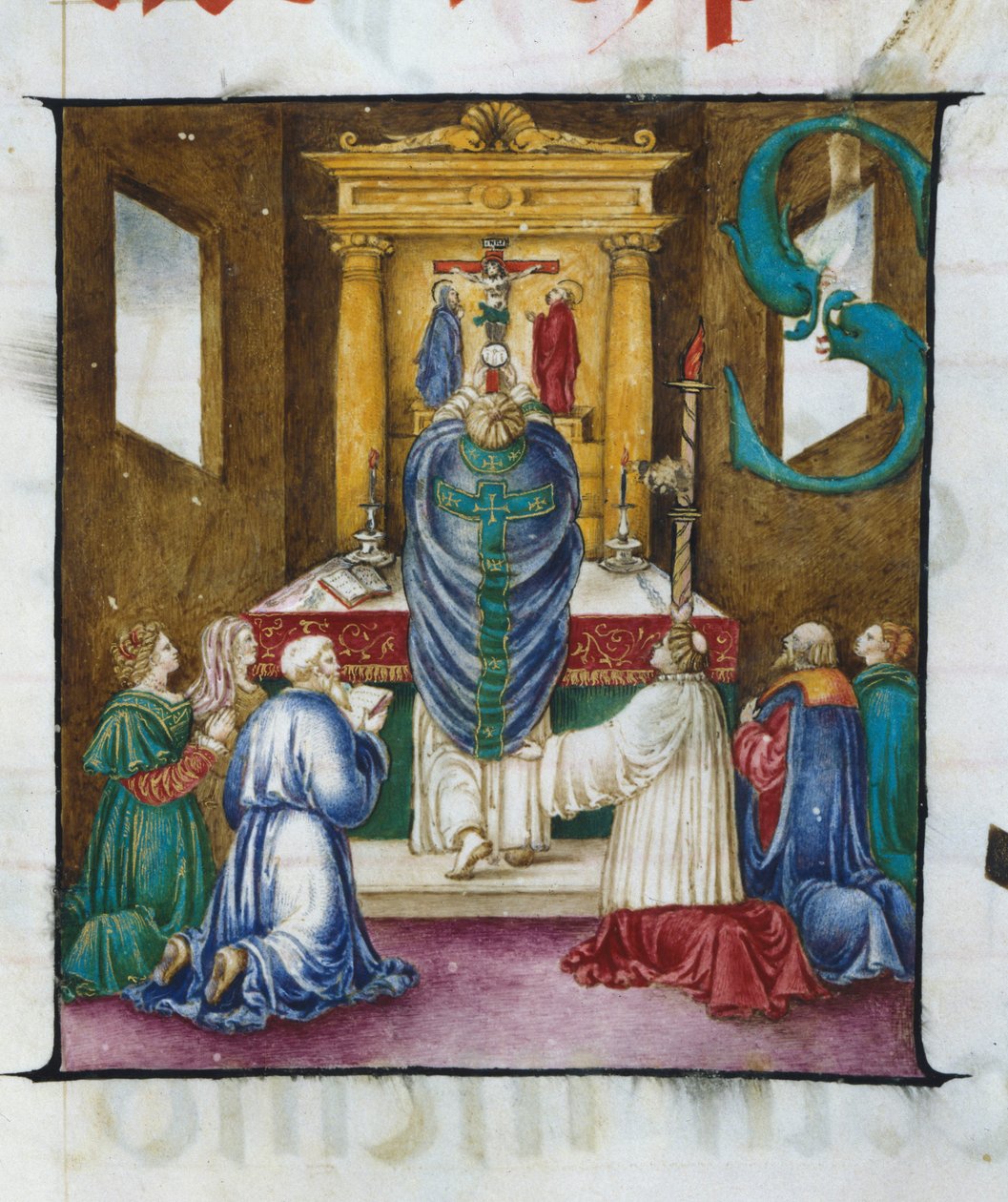 Podniesienie gospodarza. Lettrine S. - z XVI-wiecznego chóru. Kościół Koronowanej Dziewicy z Lodi. autorstwa Unknown artist