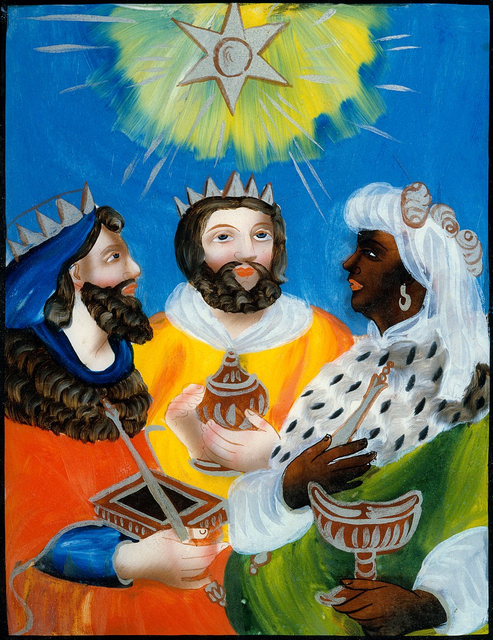 Mędrcy Balthazar, Melchior, Gaspard Glass, malowanie czy anonimowi. 19 wiek. Paryż. Muzeum Sztuki Popularnej i Tradycji autorstwa Unknown artist