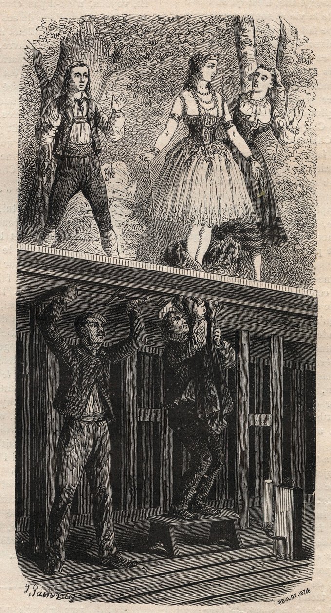 Sztuczki teatralne – metamorfoza – rycina 1875 autorstwa Unknown artist