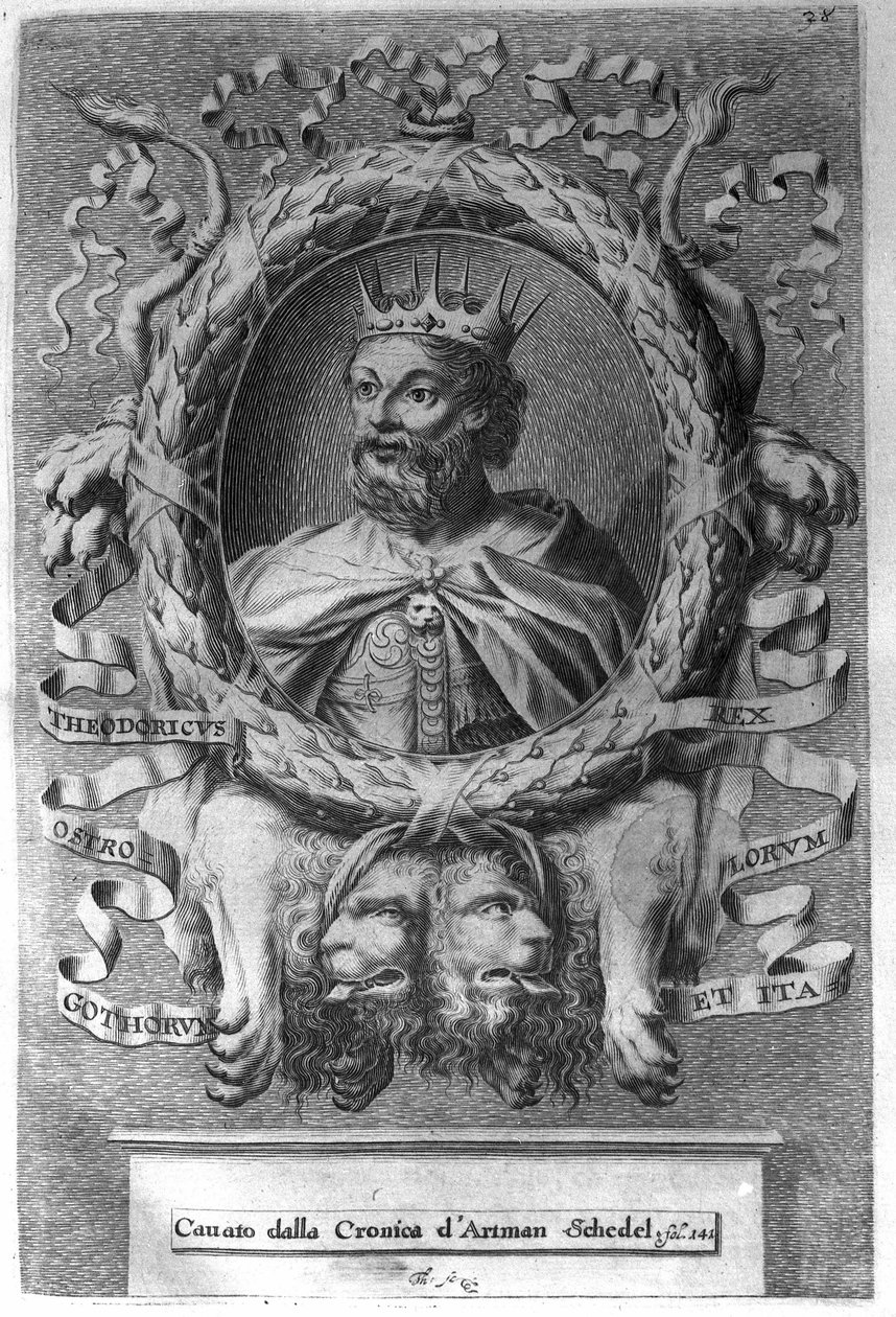 Teodoryk I Wielki (w. 454-526), król Ostrogotów (474-526) i założyciel królestwa Ostrogotów we Włoszech. autorstwa Unknown artist