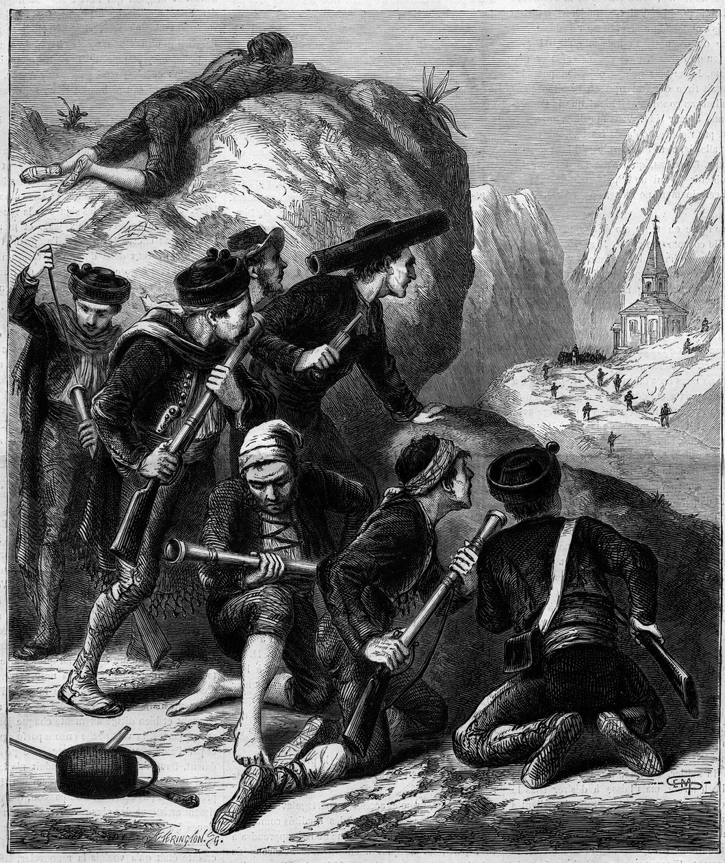 Trzecia wojna karlistów (1872-1876): zasadzka karlistów w Nawarrze. autorstwa Unknown artist
