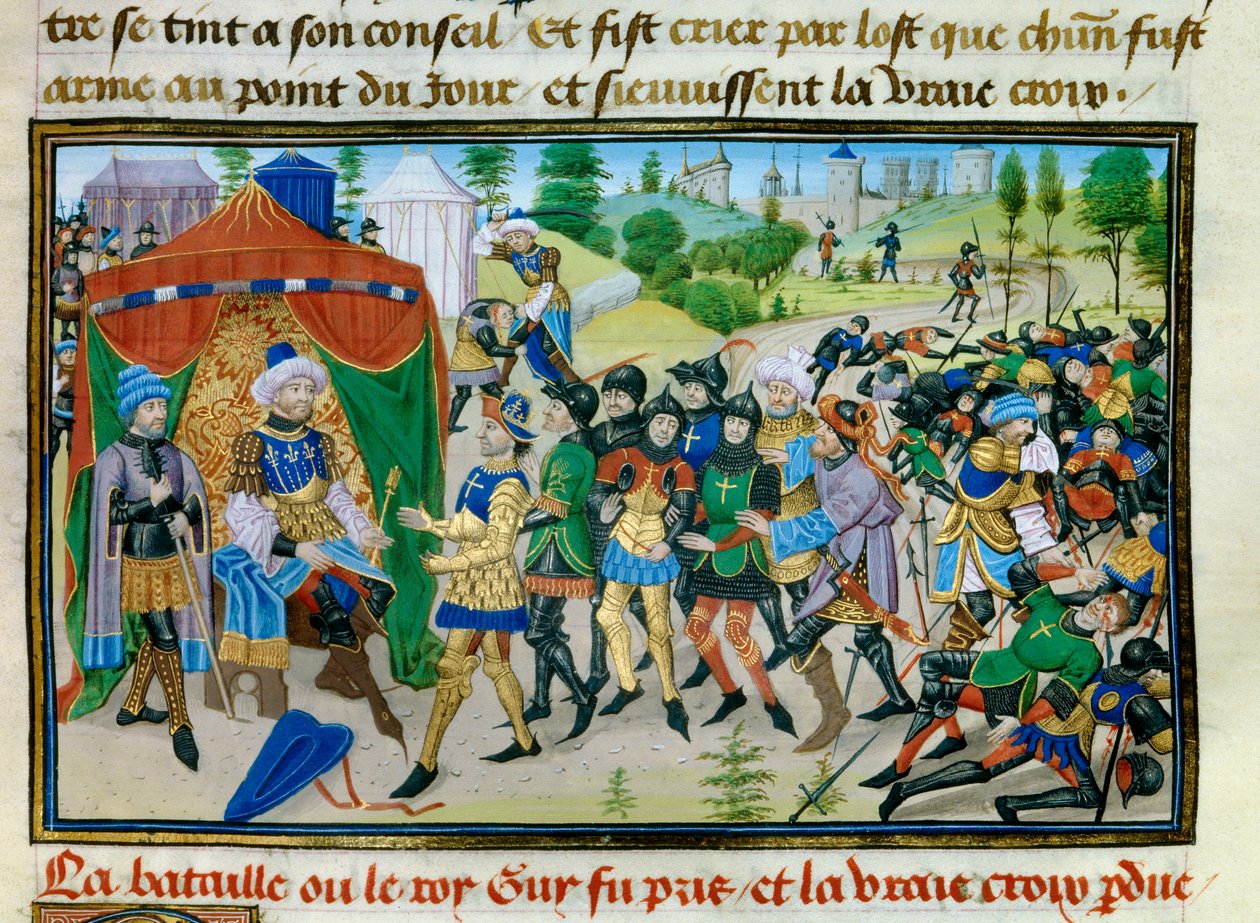 Trzecia Krucjata: utrata Krzyża Świętego w bitwie pod Hattin 4 lipca 1187 r., Miniatura z „Abregea kroniki” Davida Auberta, ok. 1450 autorstwa Unknown artist
