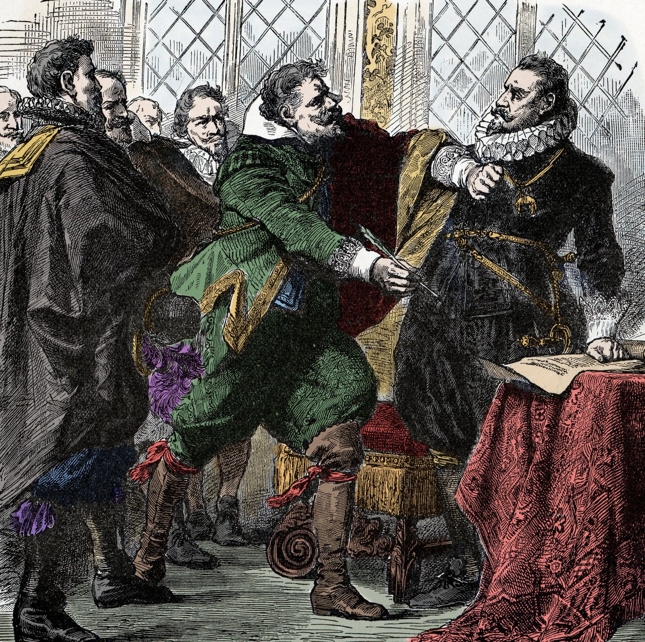 Wojna trzydziestoletnia: podpisz to, Nandel! - Wojna trzydziestoletnia (1618-1648): hrabia Paul Jakob von Starhemberg (1560-1635) prosi cesarza Ferdynanda II (1578-1637) o podpisanie porozumienia o przywróceniu pokoju w Boheme autorstwa Unknown artist