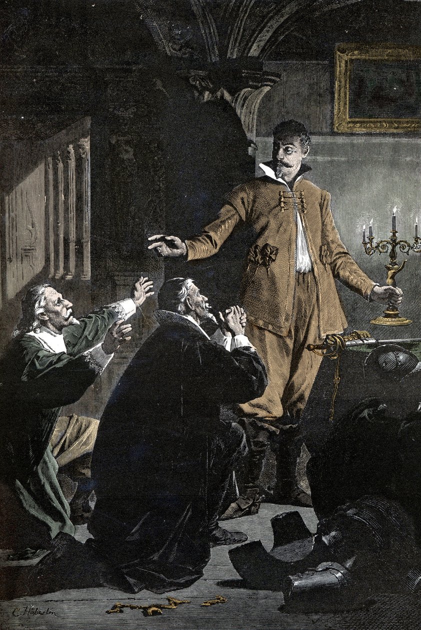 Wojna trzydziestoletnia: ostrzeżenie Wallensteina - wojna trzydziestoletnia (1618-1648): odizolowany w Bohemie Albrecht (Albert) von Wallenstein (Waldstein) (1583-1634) dręczony niepewnością i przesądami otoczony przez lekarzy i astrologów autorstwa Unknown artist
