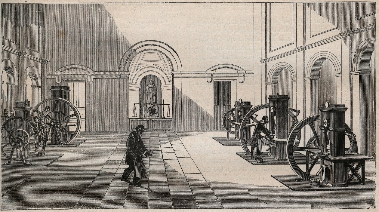 Prasa monetarna Thonnelier w La Monnaie w Paryżu - grawerowanie z 1877 r. autorstwa Unknown artist