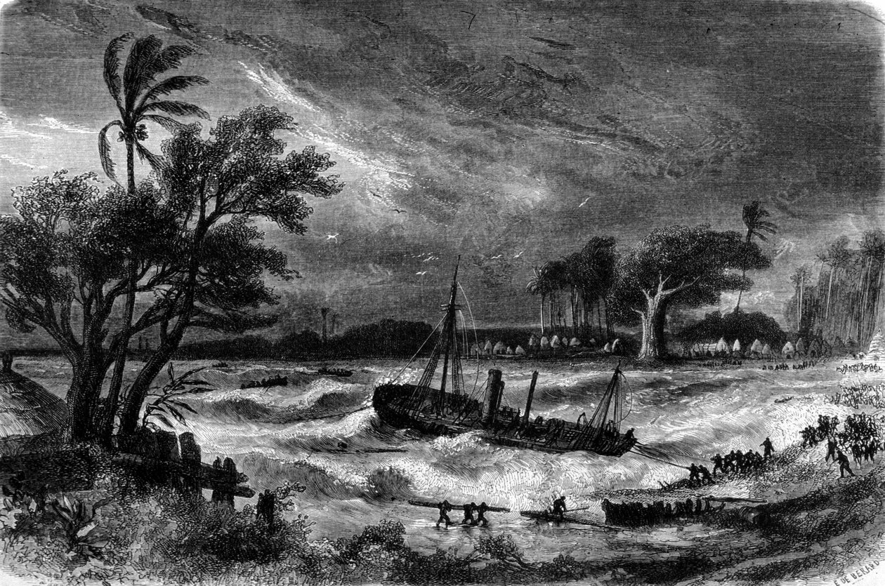Fala przypływu w Rufisque (Senegal) w XVIII wieku. autorstwa Unknown artist