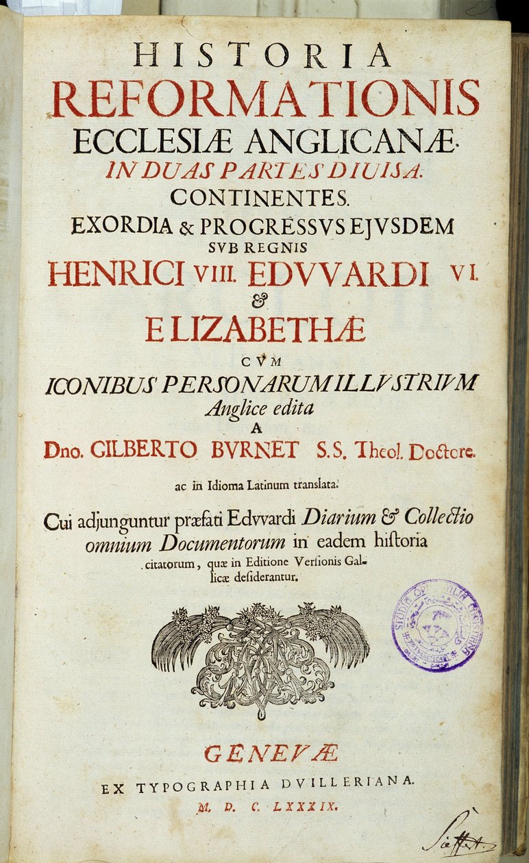 Strona tytułowa „Historia reformacji Kościoła anglikańskiego...”, Genewa autorstwa Unknown artist