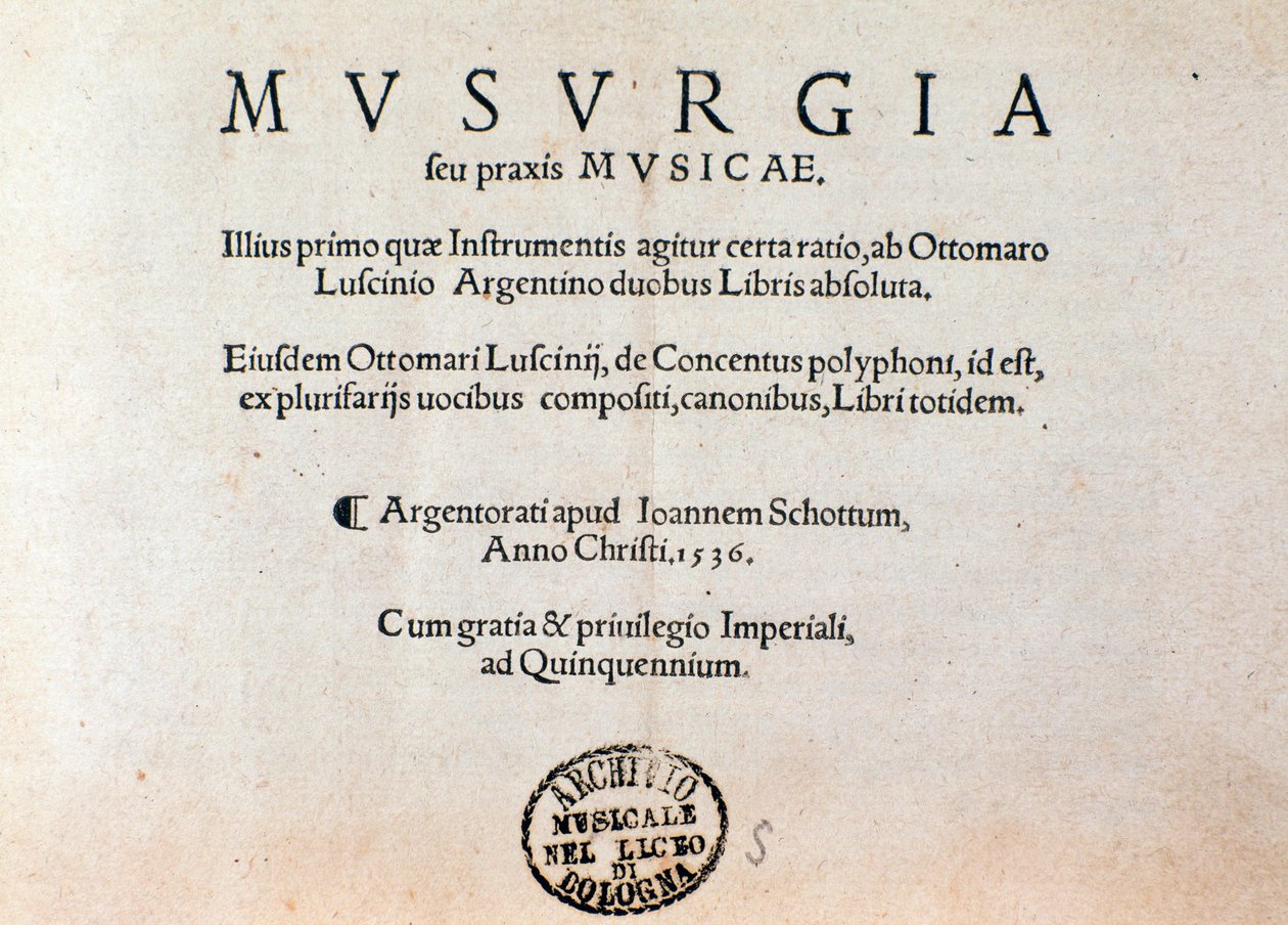 Strona tytułowa praktycznego podręcznika muzyki Musurgii (1536) autorstwa Unknown artist