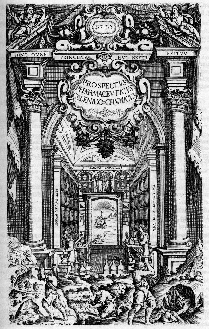 Strona tytułowa "" PROSPEKTU FARMUNII, na mocy którego Galen-Chemicum Antydotariusza Mediolanu autorstwa Unknown artist