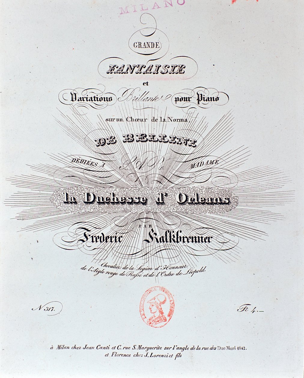 Strona tytułowa partytury Grande Fantaisie F Kalkbrennera autorstwa Unknown artist