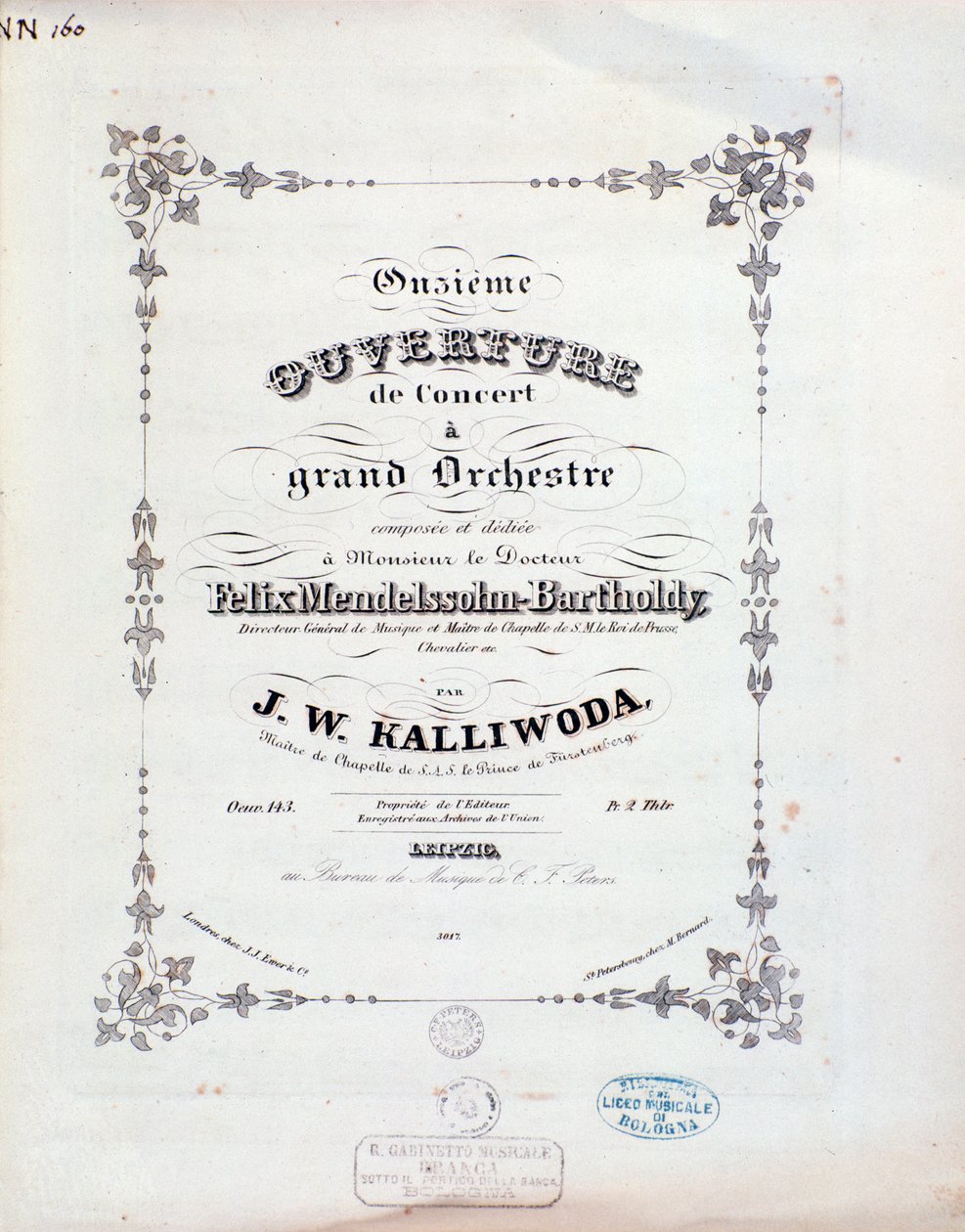 Strona tytułowa partytury muzycznej uwertury nr 11 Kalliwody autorstwa Unknown artist