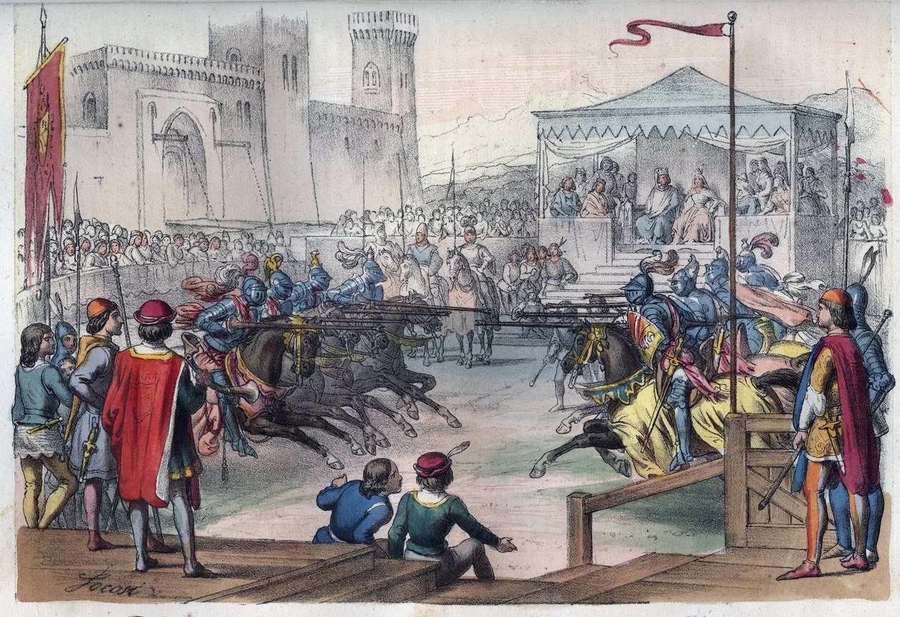 Turniej z okazji ślubu Izabeli (Isabella, Elżbieta) Baviere (1371-1435) i Karola VI - Turniej z okazji ślubu Izabeli (Isabella, Elżbieta) Bawarii (1371-1435) i Karola VI Francja - grawerowanie z autorstwa Unknown artist
