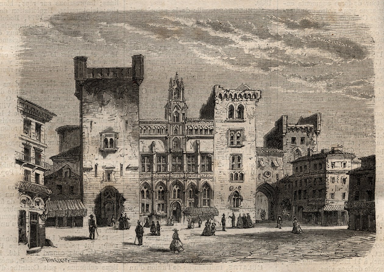 Ratusz Narbonne - Langwedocja-Roussillon-Midi-Pyrenees - Francja - grawerowanie w „Dictionnaire populaire illustrious” - 1864 - autorstwa Josepha Decembre i Edmonda Alloniera - autorstwa Unknown artist