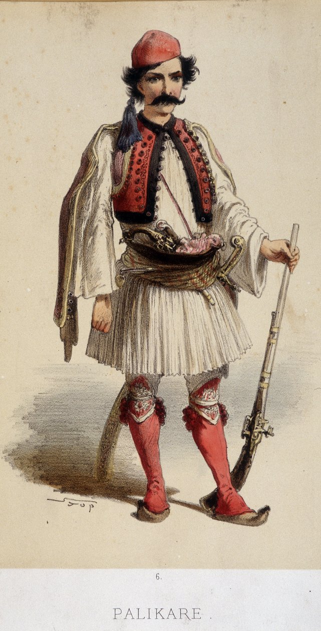 Tradycyjny grecki strój męski - grawerunek, koniec XIX wieku autorstwa Unknown artist