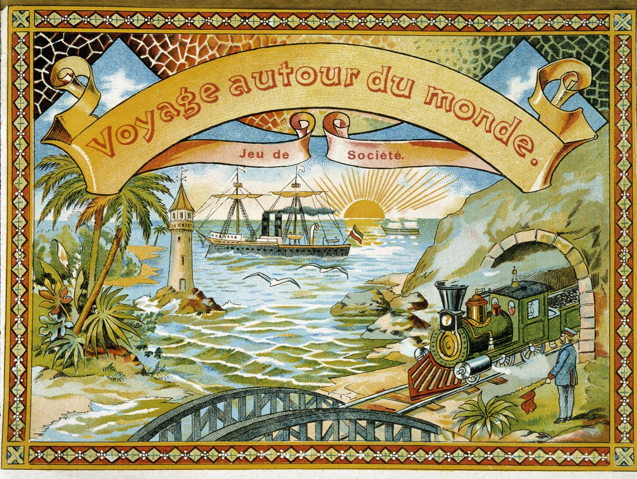 Pociąg, latarnia morska i łódź, gra okładkowa „Podróż dookoła świata”, a.n.d. 19. autorstwa Unknown artist