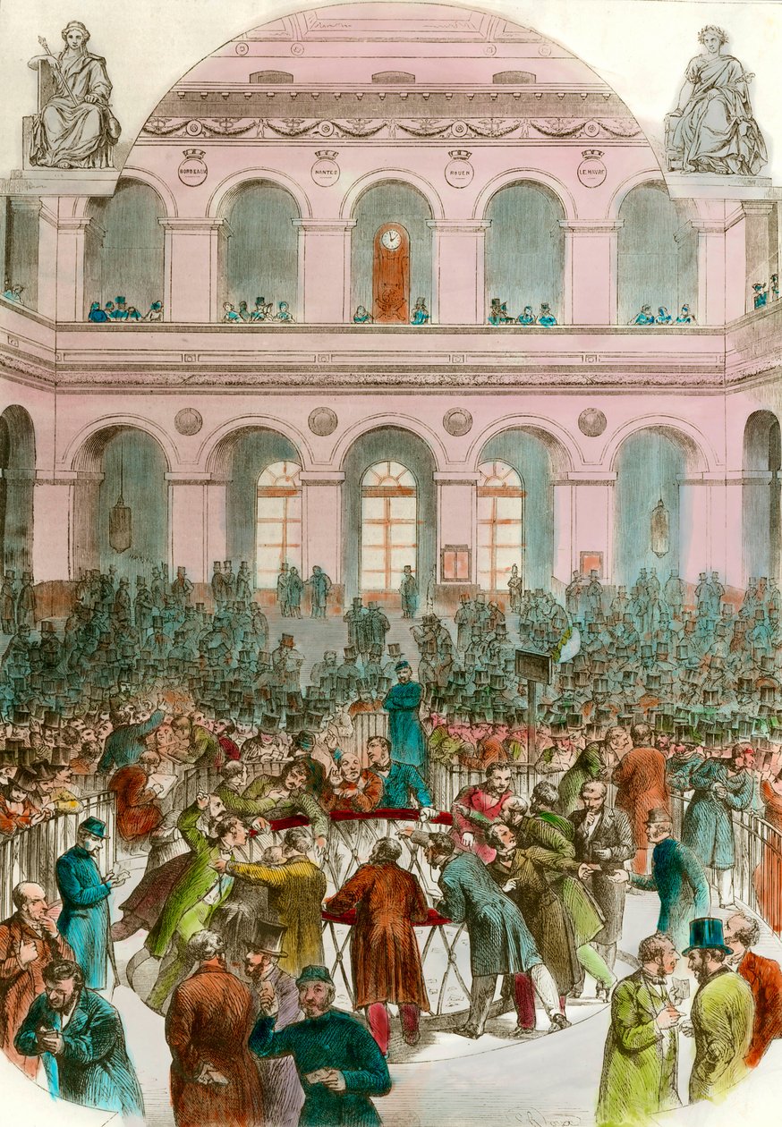 Śmieci agentów wymiany w Bourse de Paris Engraving 1856 Kolekcja prywatna autorstwa Unknown artist