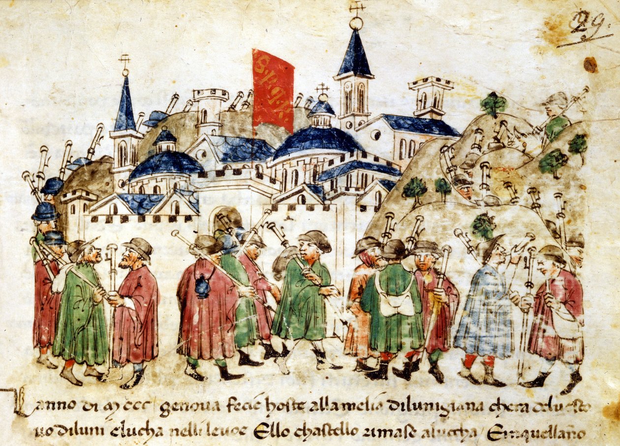 Do Rzymu przybywają wędrowni pielgrzymi. 14 wiek. Kroniki Sercambi. Lukka, Archiwa Państwowe. autorstwa Unknown artist