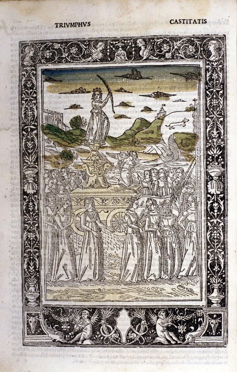 Triumf Czystości Petrarki (Francesco Petrarca). Miniatury sd. Biblia Trivulziana, Mediolan. autorstwa Unknown artist