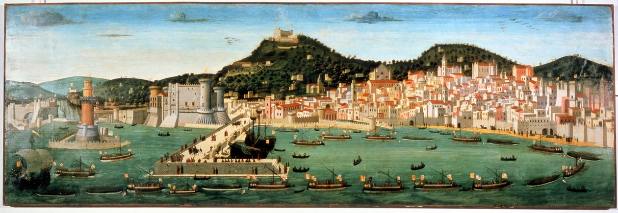 Triumfalny powrót floty Ferdynanda I (1423 - 1494) po bitwie pod Ischią przeciwko René I z Anjou (Dobremu) (1409 - 1480). 6 lipca 1464. Neapol, Muzeum Narodowe San Martino. autorstwa Unknown artist
