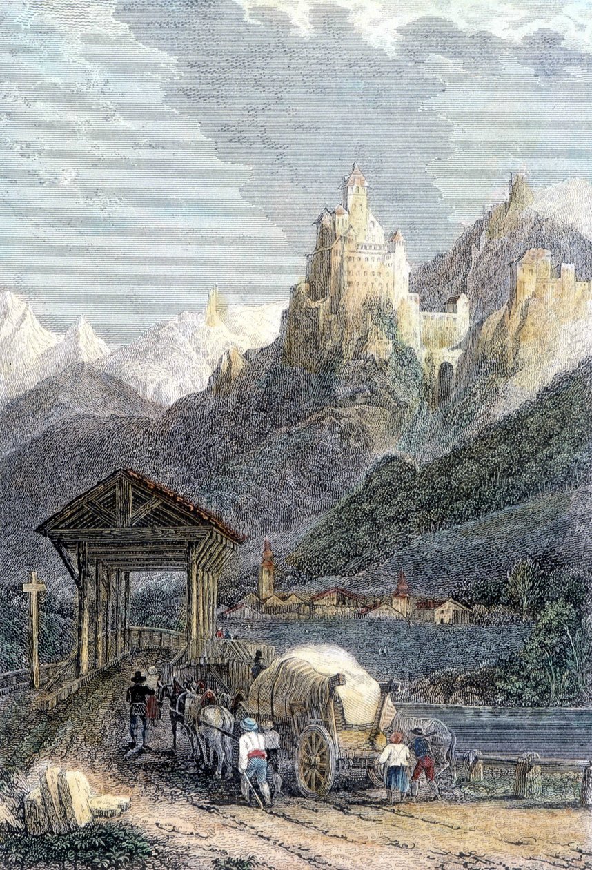 Zamek Trostburg w Tyrolu. autorstwa Unknown artist