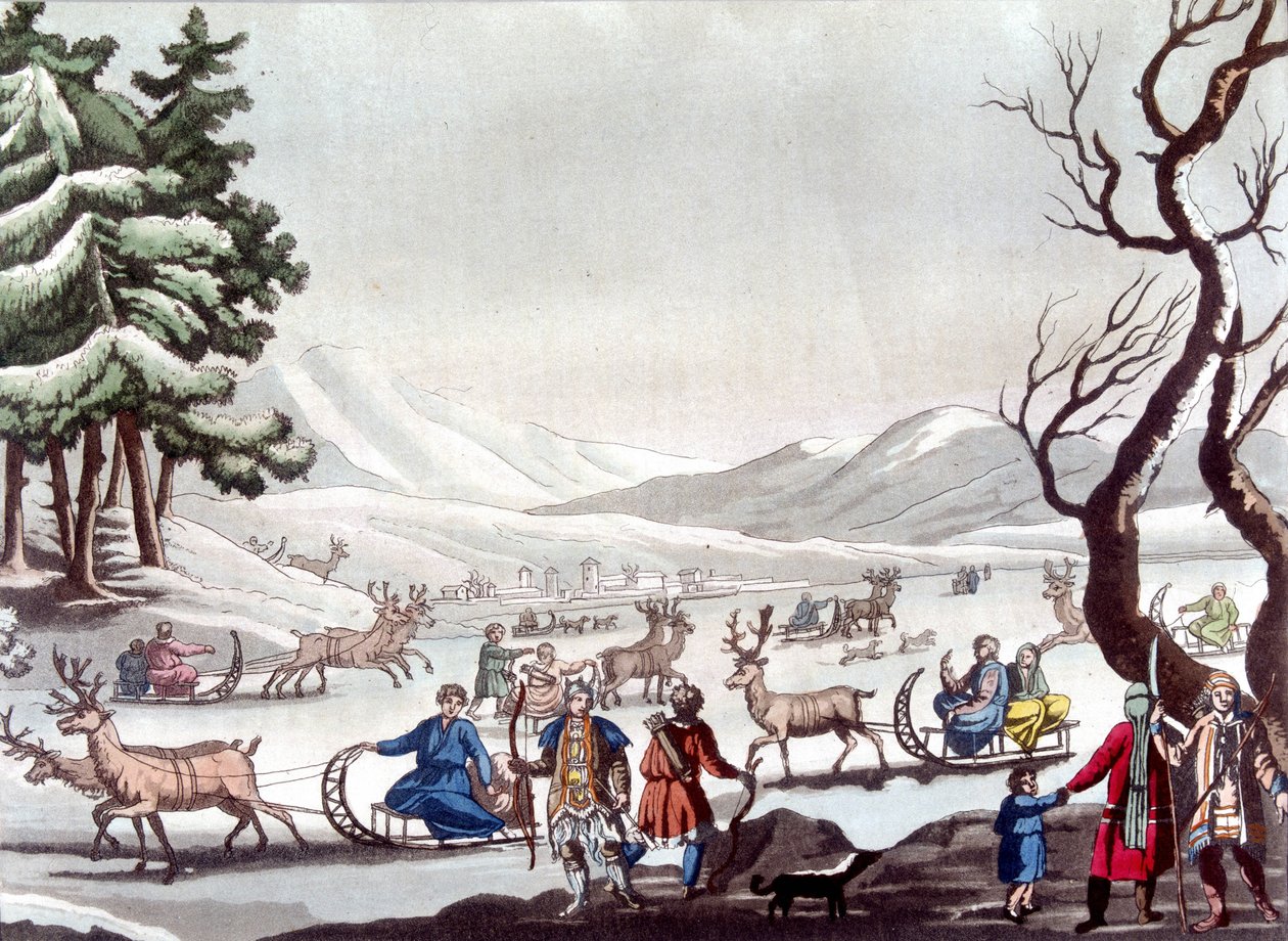 Tungusy, Syberia. Rysunek Cartelli. Biblioteka Sztuk Zdobniczych w Paryżu. „”Strój starożytny i współczesny”” autorstwa Unknown artist