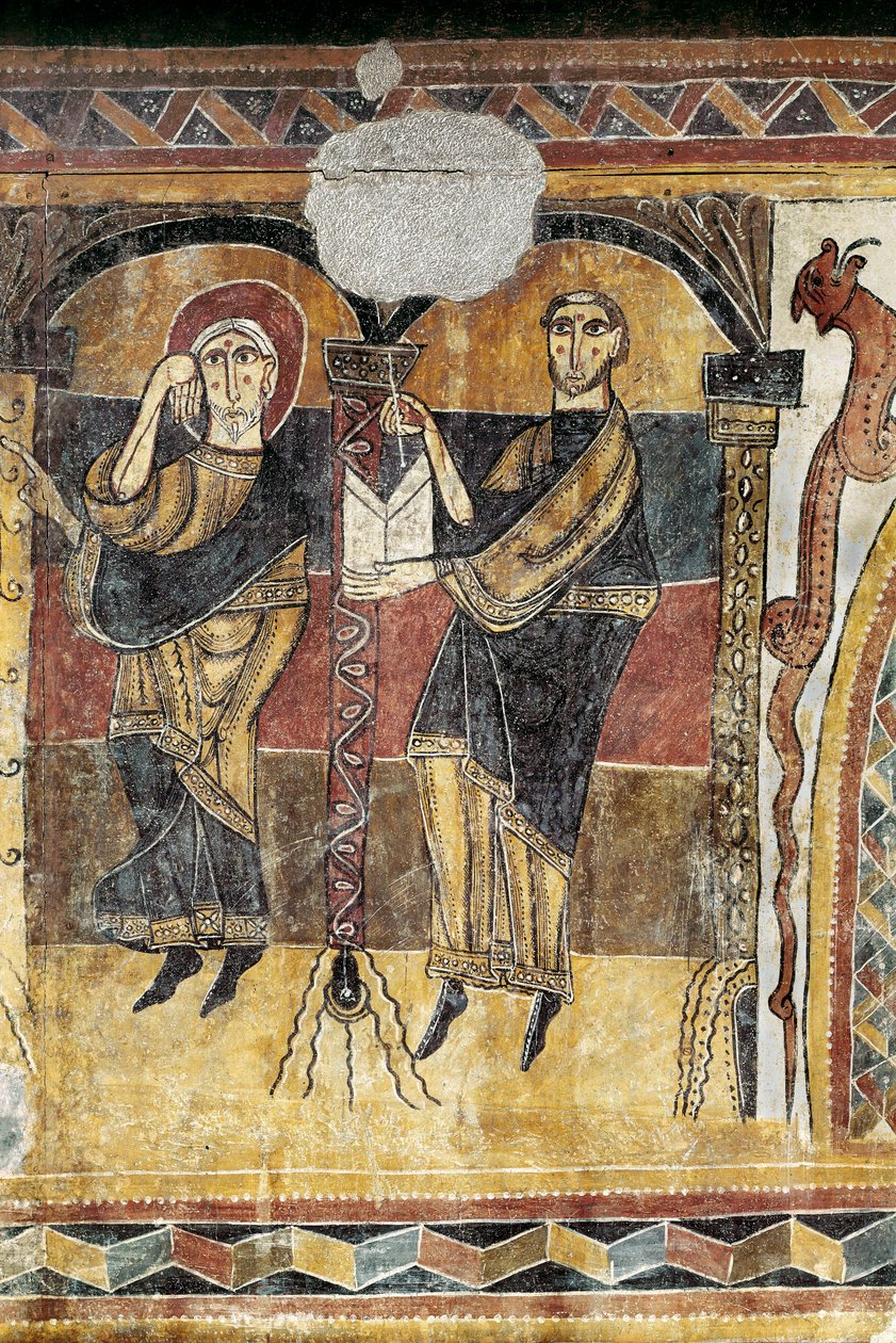 Dwóch świętych. Fragment fresku z kościoła Najświętszej Marii Panny z Taull. Około 1123. Barcelona. Narodowe Muzeum Sztuki Katalonii. autorstwa Unknown artist