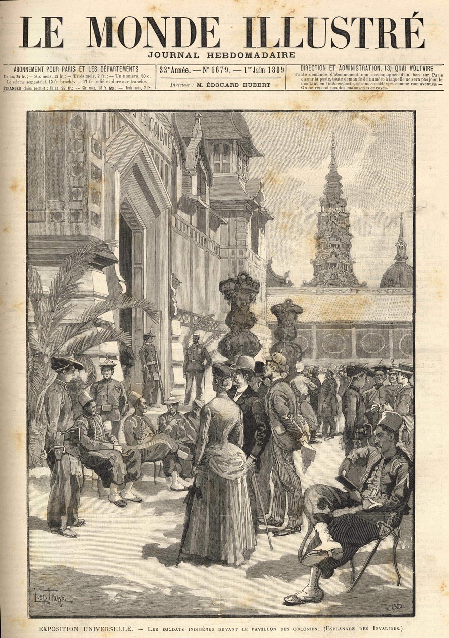 Wystawa Powszechna 1889 - Rdzenni żołnierze przed Pawilonem Kolonialnym (Esplanade des Invalides). Okładka „Le Monde Illustré”” z 01.06.2018. autorstwa Unknown artist