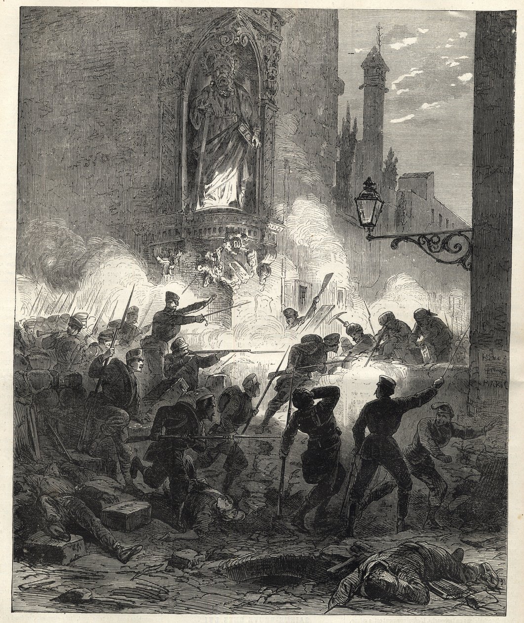 Powstanie republikanów w Katalonii: walki w Barcelonie w nocy z 25 na 26 września 1869 - Sexenio Democratico (sześć lat demokratów) - Hiszpania pod rządami generała Francisco Serranosa 1869/1870 - Powstanie republikańskie w Katalonii: bar autorstwa Unknown artist