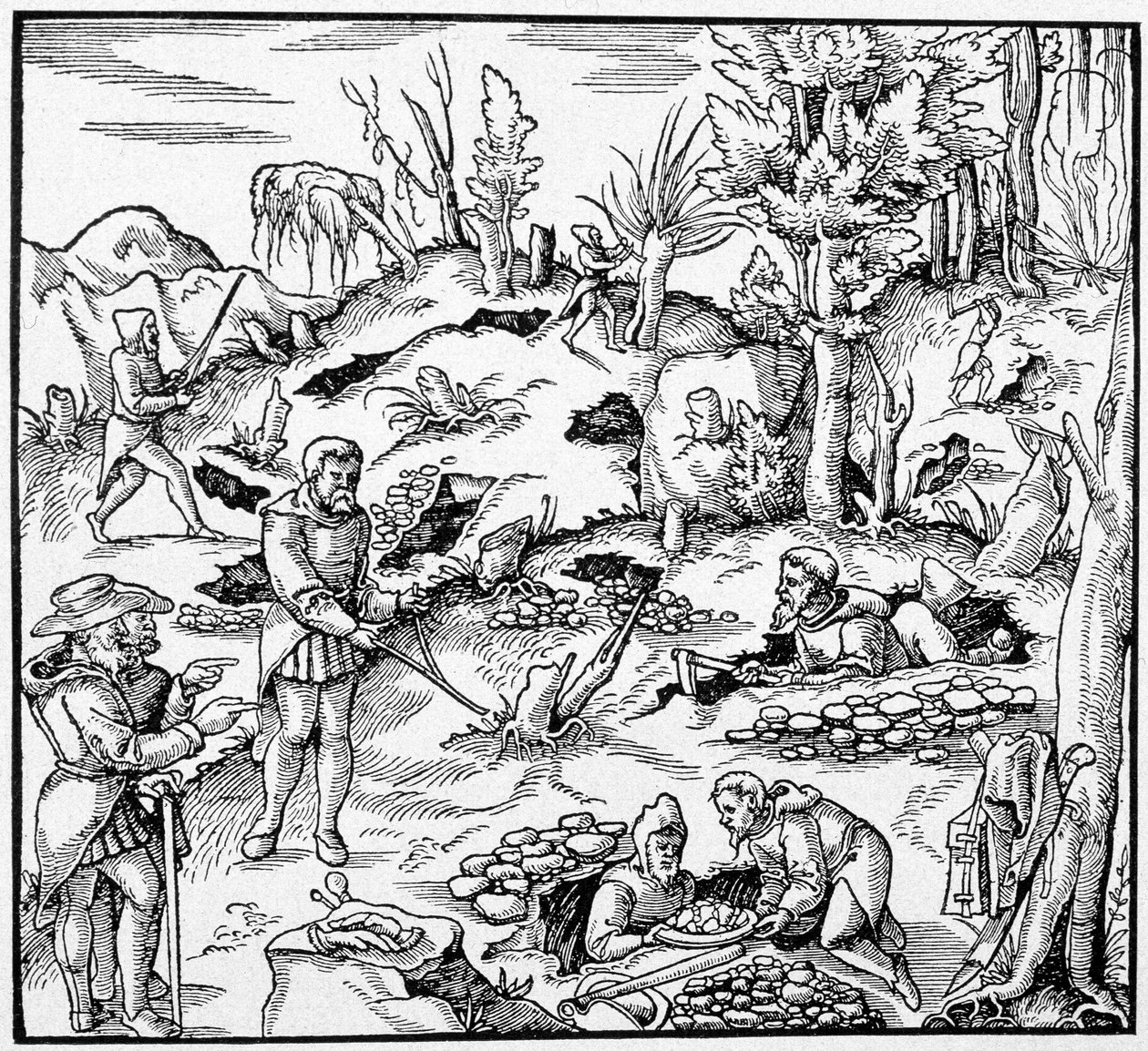 Wykorzystanie magicznego wiadra do poszukiwania skarbów ziemi - w „Księdze kopalni” Agricoli autorstwa Unknown artist