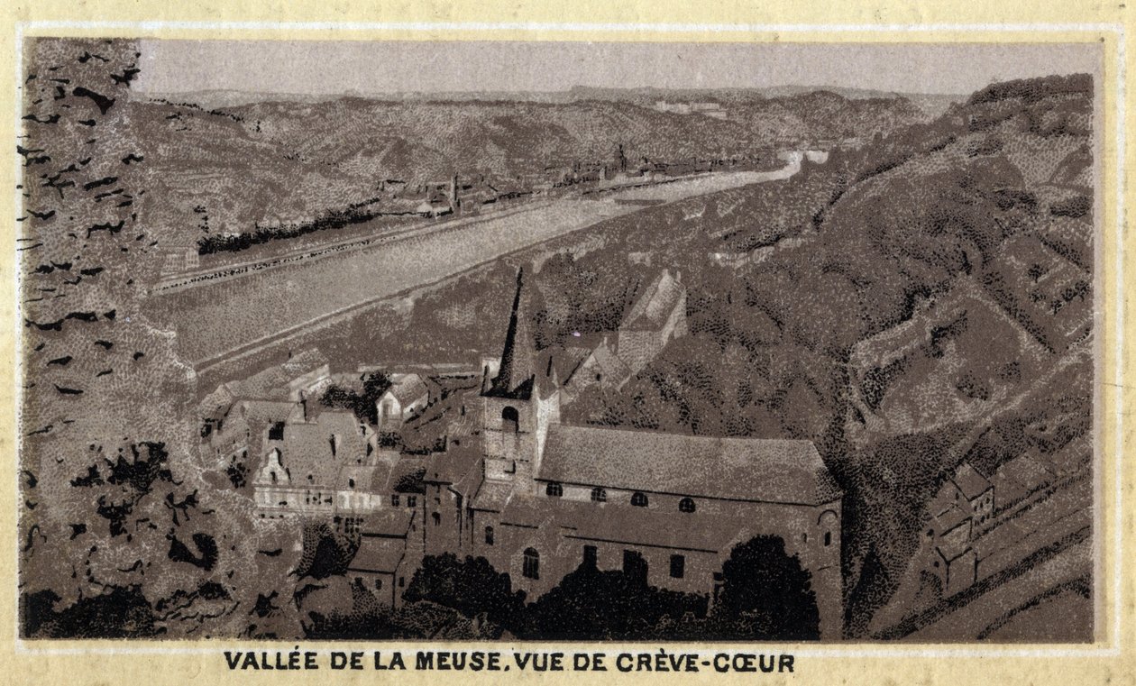 Vallee de la Meuse: widok na Creve Coeur (Creve-Coeur lub Crevecoeur), Walonia, Belgia. Chromolitografia z końca XIX wieku. autorstwa Unknown artist