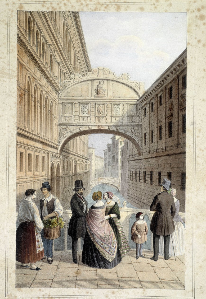 Venitiens sur le pont des soupirs (Most westchnień) - w „Albumie des principales views de Venise”, il. przez Marco Moro, wyd. Gio Brizeghel, v.1840 autorstwa Unknown artist