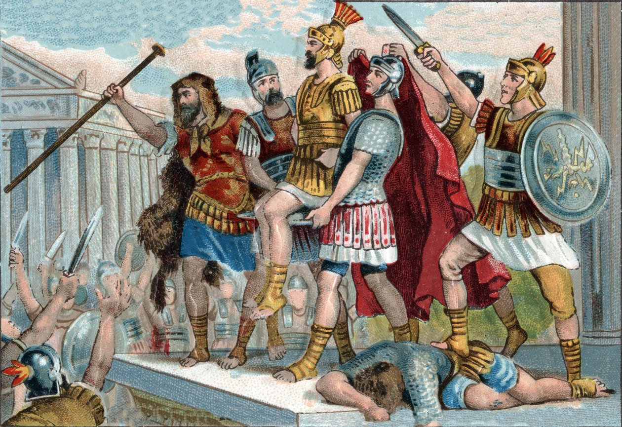 Wespazjan (po łacinie Titus Flavius Vespasianus) (9-79) został ogłoszony przez swoich żołnierzy cesarzem. Chromolitografia około 1890 r. autorstwa Unknown artist