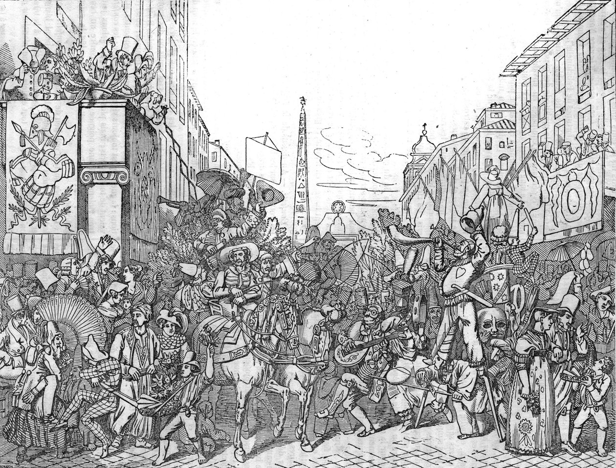 Via del Corso w Rzymie podczas karnawału (Carnevale) w 1836 roku. autorstwa Unknown artist