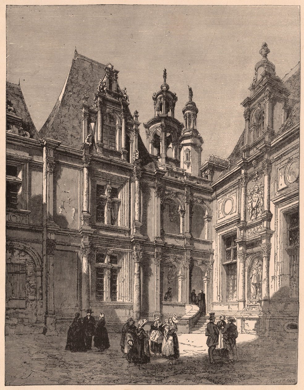 Widok z wnętrza dziedzińca hotelu Escoville w Caen w 1860 roku we Francji autorstwa Unknown