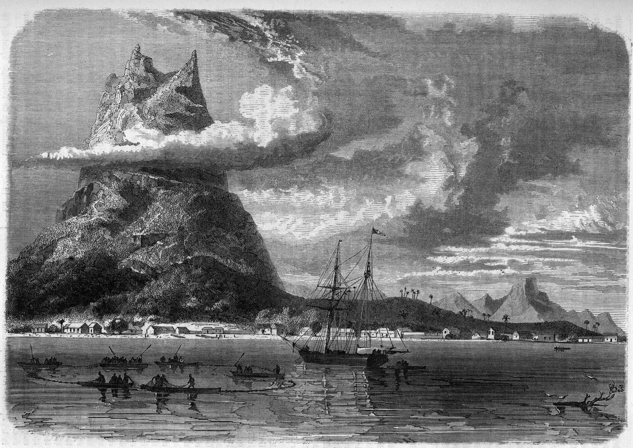 Widok Bora Bora (Bora-Bora) na Polinezji pod koniec XIX wieku w „Dzienniku młodości” z 1888 r. autorstwa Unknown artist
