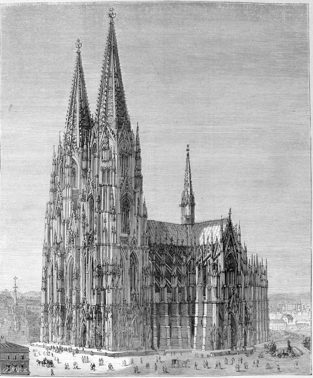 Widok katedry w Kolonii. Grawerowanie z XIX wieku. autorstwa Unknown artist