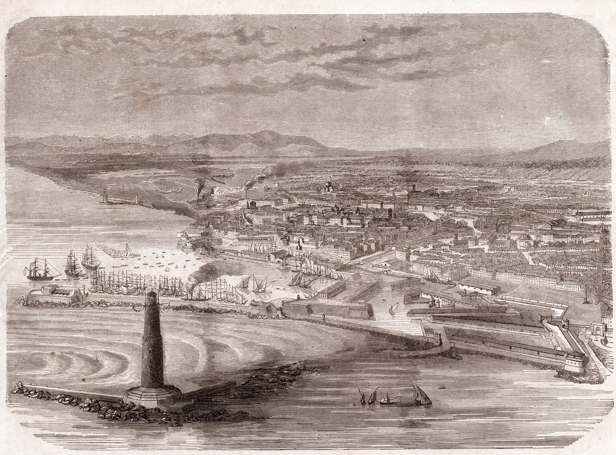 Widok Livorno (Livorno - Toskania - Toskania) - Toskania - grawer 1860 autorstwa Unknown artist