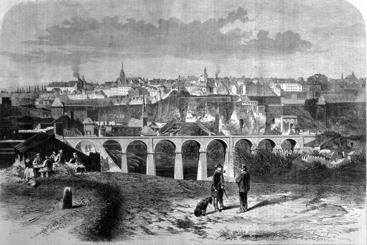 Widok na miasto Luksemburg. Grawerowanie z XIX wieku. autorstwa Unknown artist