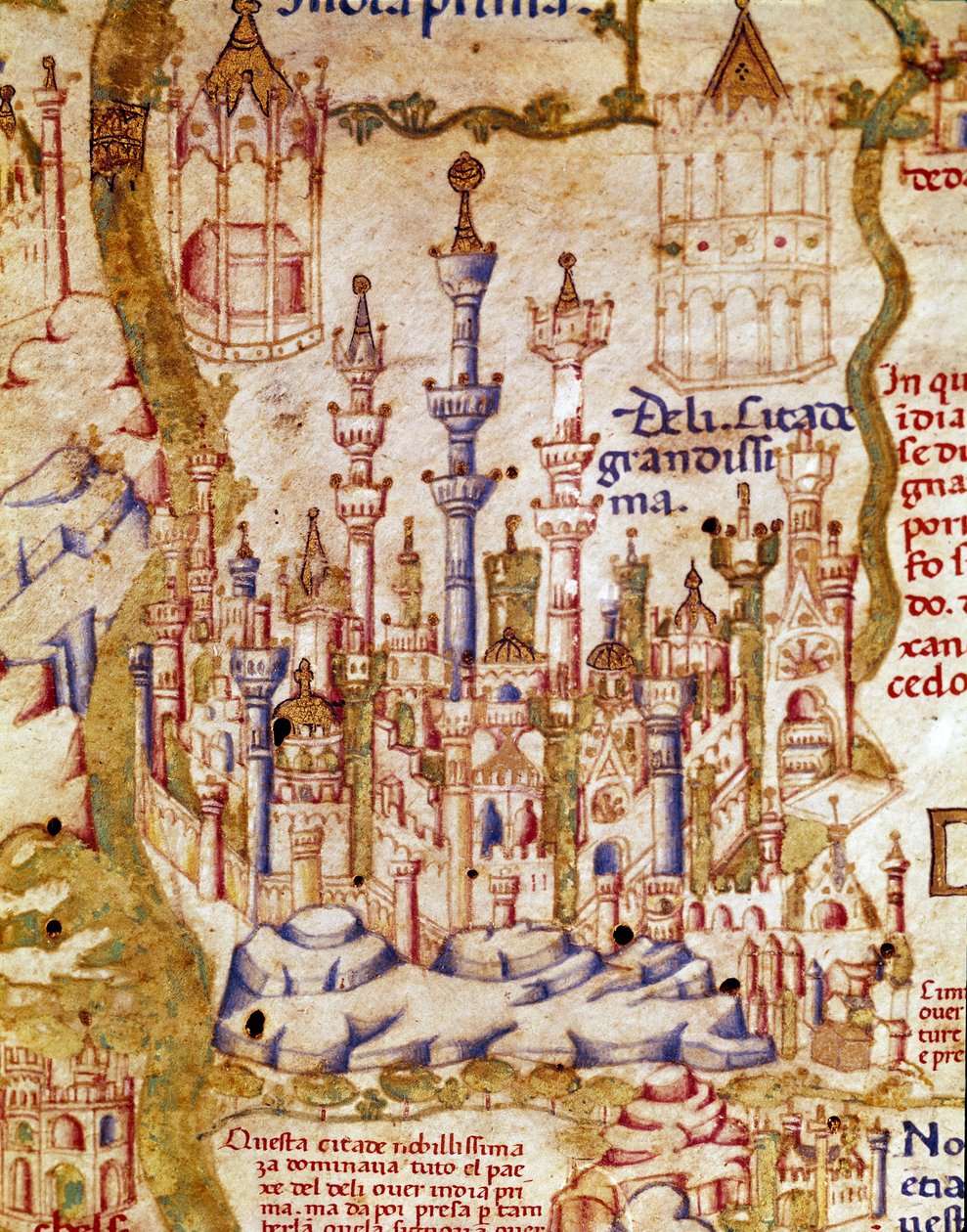 Widok New Delhi w Indiach Szczegóły mapy świata brata Maurusa (Mauro) Kamedułów z XV wieku Biblioteca Marciana, Wenecja autorstwa Unknown artist
