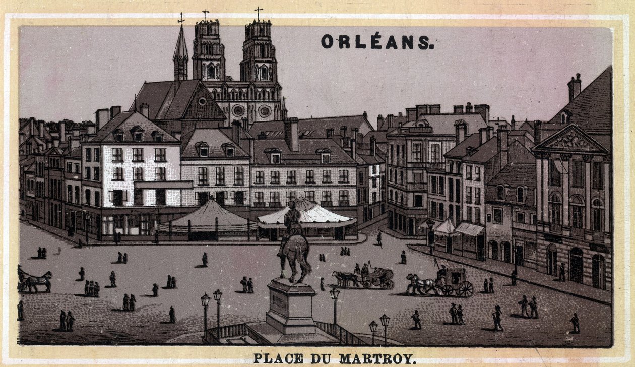 Widok na Place du Martroy w Orleanie, departament Loiret i region centralny, Francja. Chromolitografia z końca XIX wieku. autorstwa Unknown artist