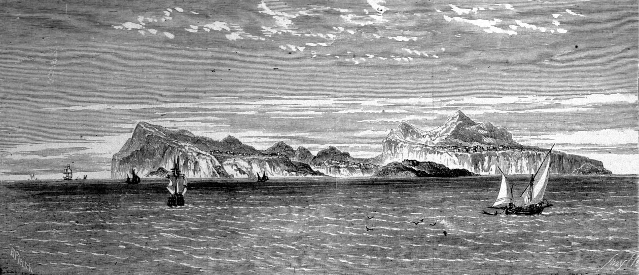 Widok na wyspę Procida niedaleko Neapolu. Grawerowanie z XIX wieku. autorstwa Unknown artist