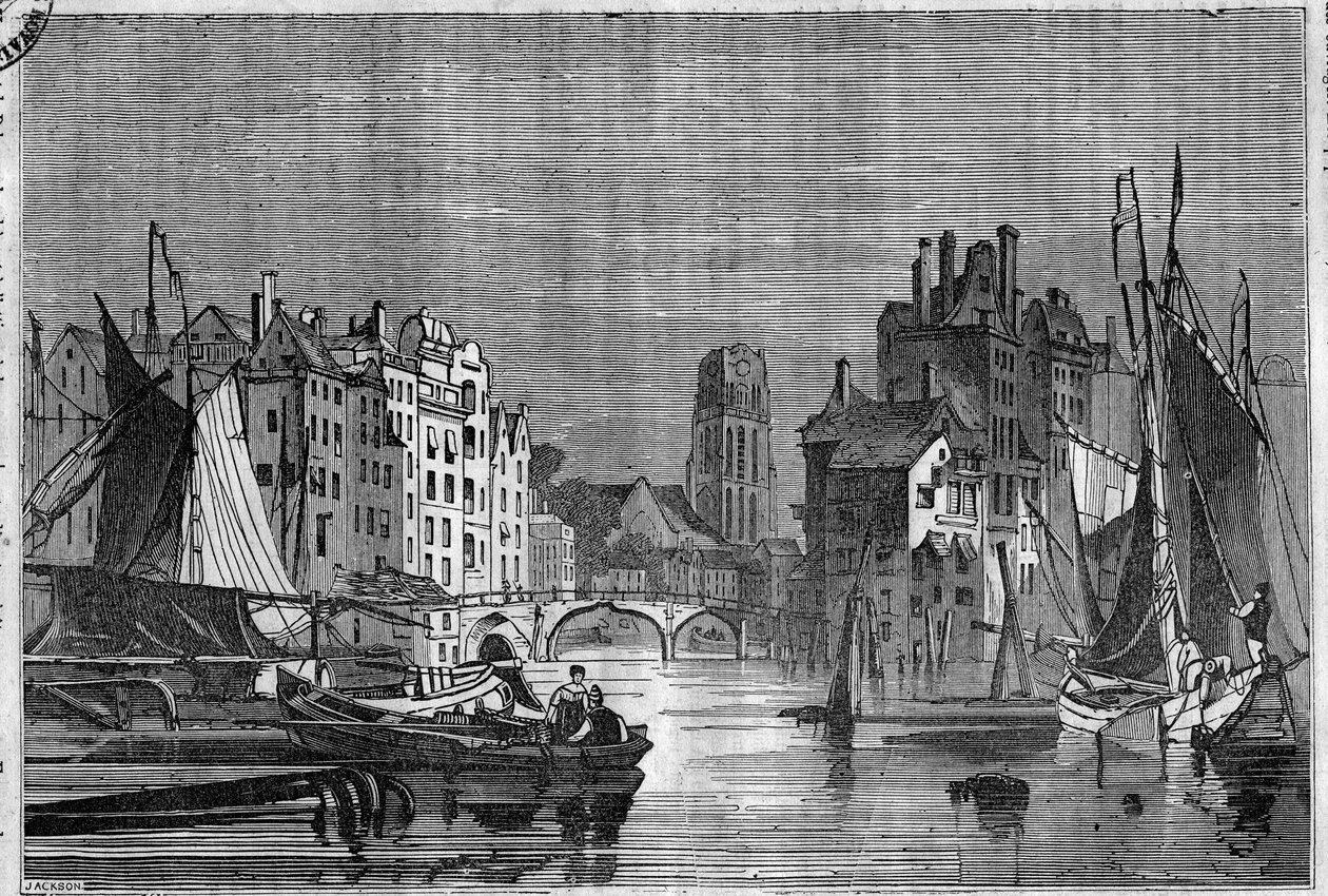 Widok na Rotterdam, Holandia. Grawerunek z 1836 roku. autorstwa Unknown artist