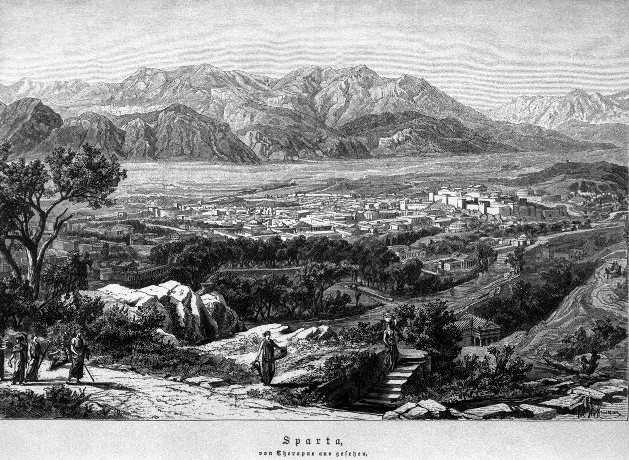 Widok Sparty. Grawerowanie z XIX wieku. autorstwa Unknown artist