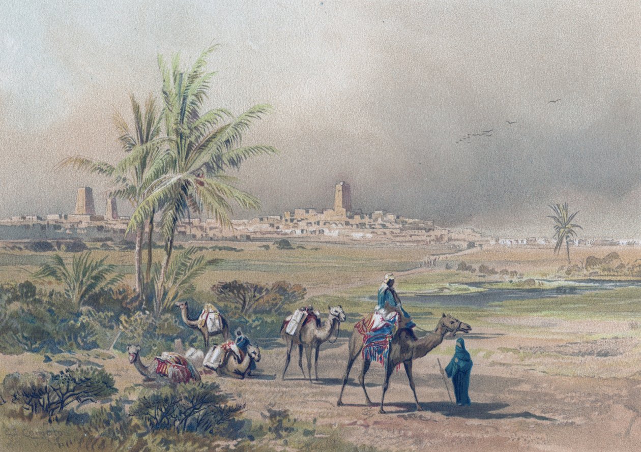 Widok na Timbuctoo (Timbuktu) we współczesnym Mali, ok. 1850 r. (druk) autorstwa Unknown artist