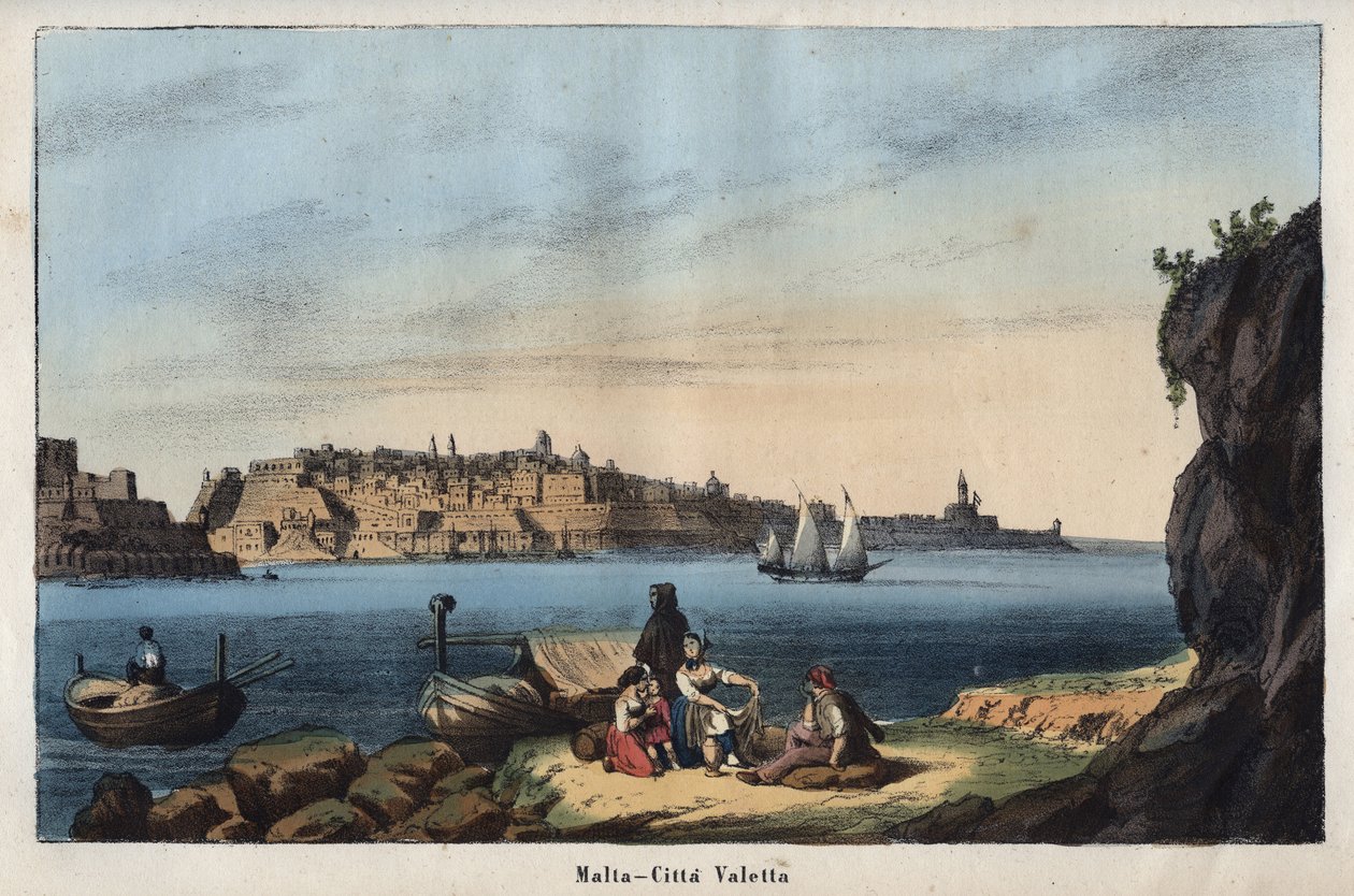 Widok Valletty (Malta) w XIX wieku - rycina z „” Zwyczajów i Tradycji Wszystkich Ludów Wszechświata. Czyli Historia rządu, praw, milicji, religii wszystkich narodów od czasów najdalszych do dnia dzisiejszego „1856 autorstwa Unknown artist