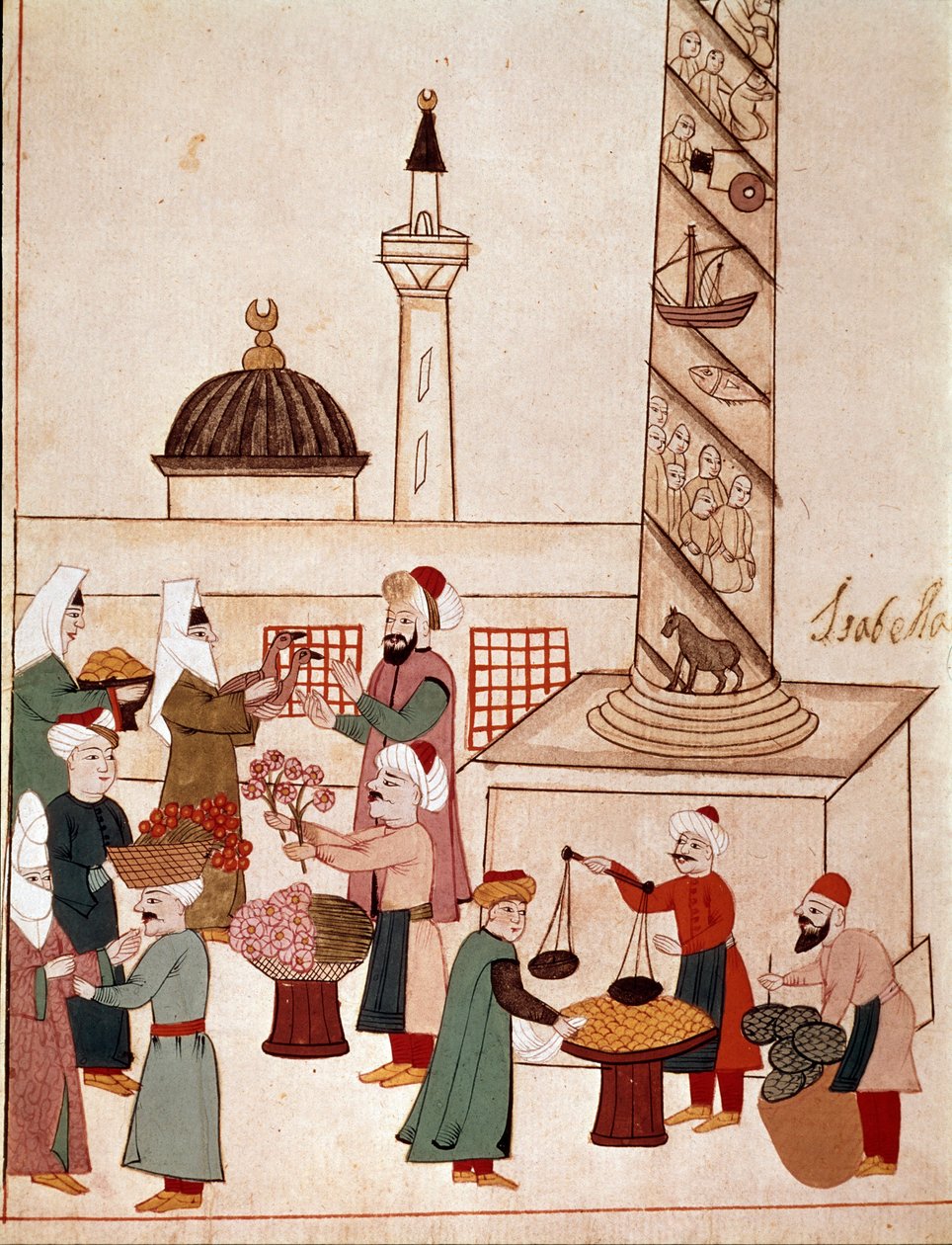 Widok na bazar w Konstantynopolu. Miniatura zaczerpnięta z XIX-wiecznego rękopisu Cicogna (1828) po oryginale z XVII wieku (1671). Wenecja, Biblioteca Marciana autorstwa Unknown artist