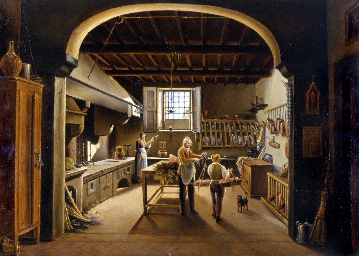 Widok na kuchnię: ludzie są zajęci autorstwa Unknown artist