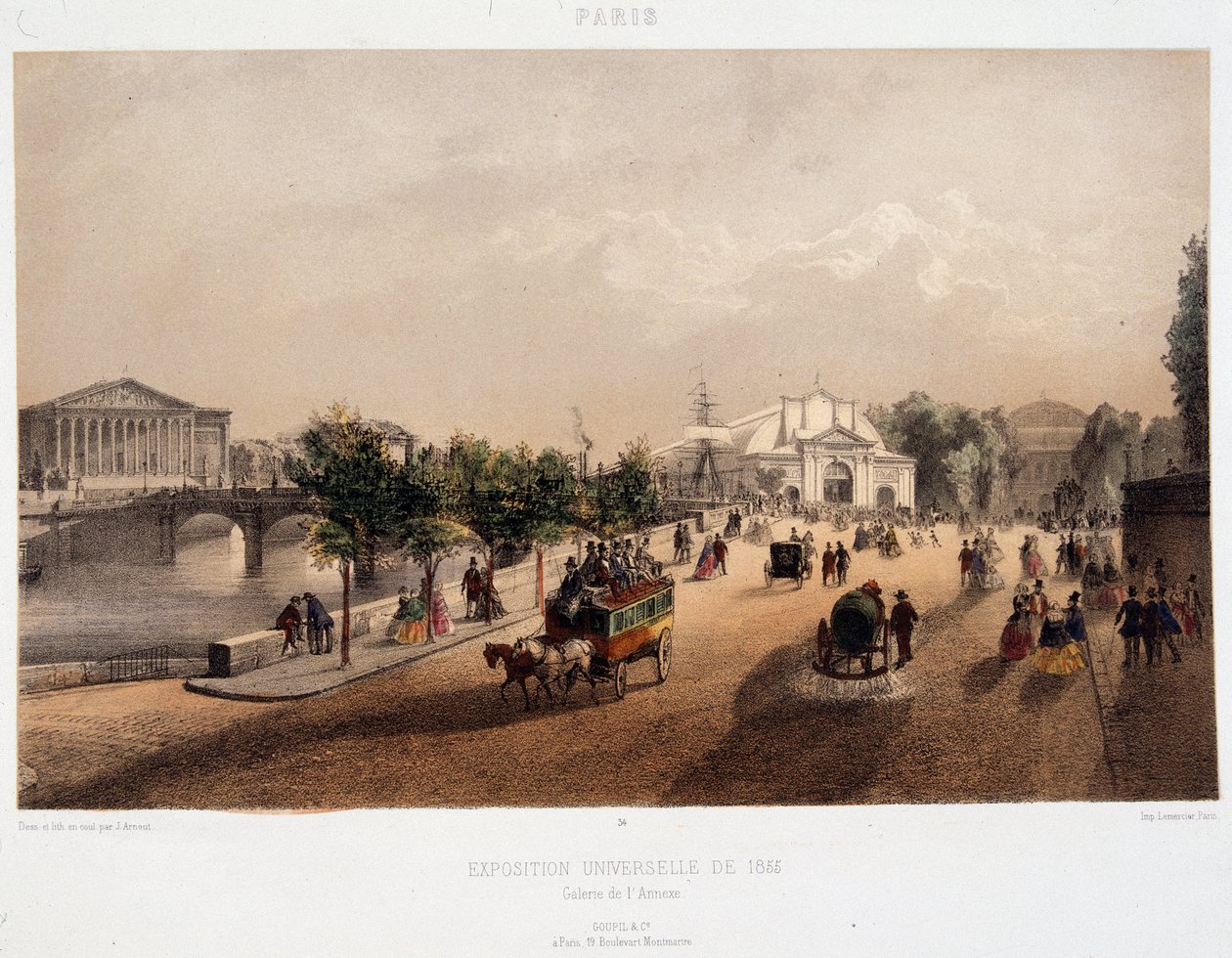 Widok na Wystawę Powszechną 1855 w Paryżu we Francji - Litografia autorstwa Unknown artist